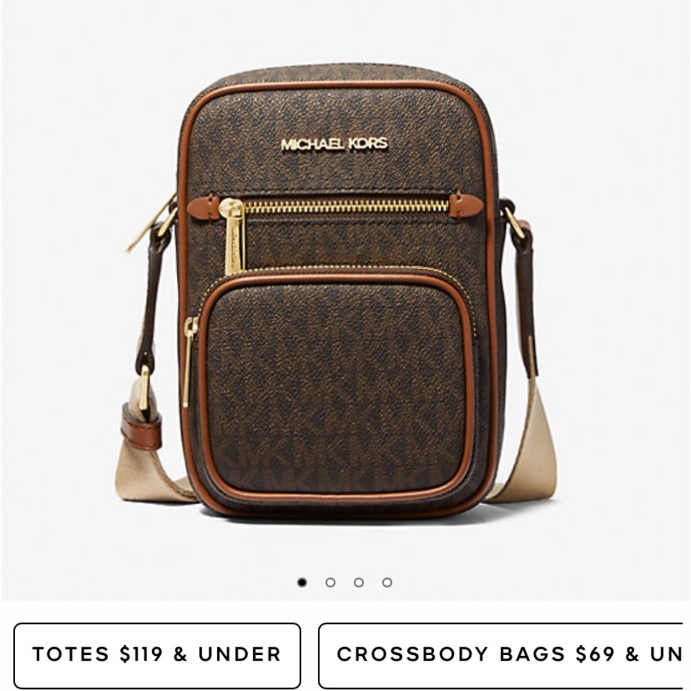 Michael Kors Brown Messenger Bag with Monogram and Gold Hardware